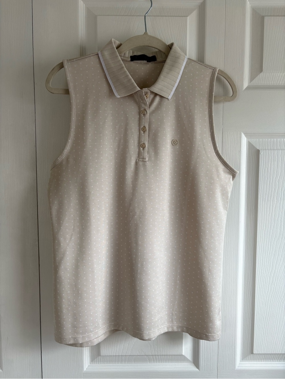 G/FORE Polkadot Jacquard Sleeveless Golf Polo Top Stone Heather Oatmeal L Golf